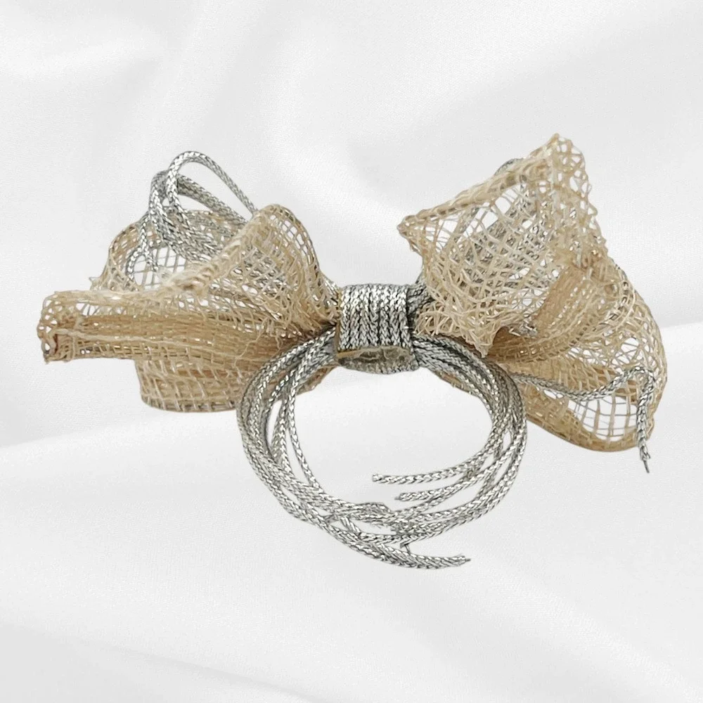 Rustic Burlap & Silver Wire Bow Napkin Rings  Set of 6‎ Farmhouse Shabby Chic
